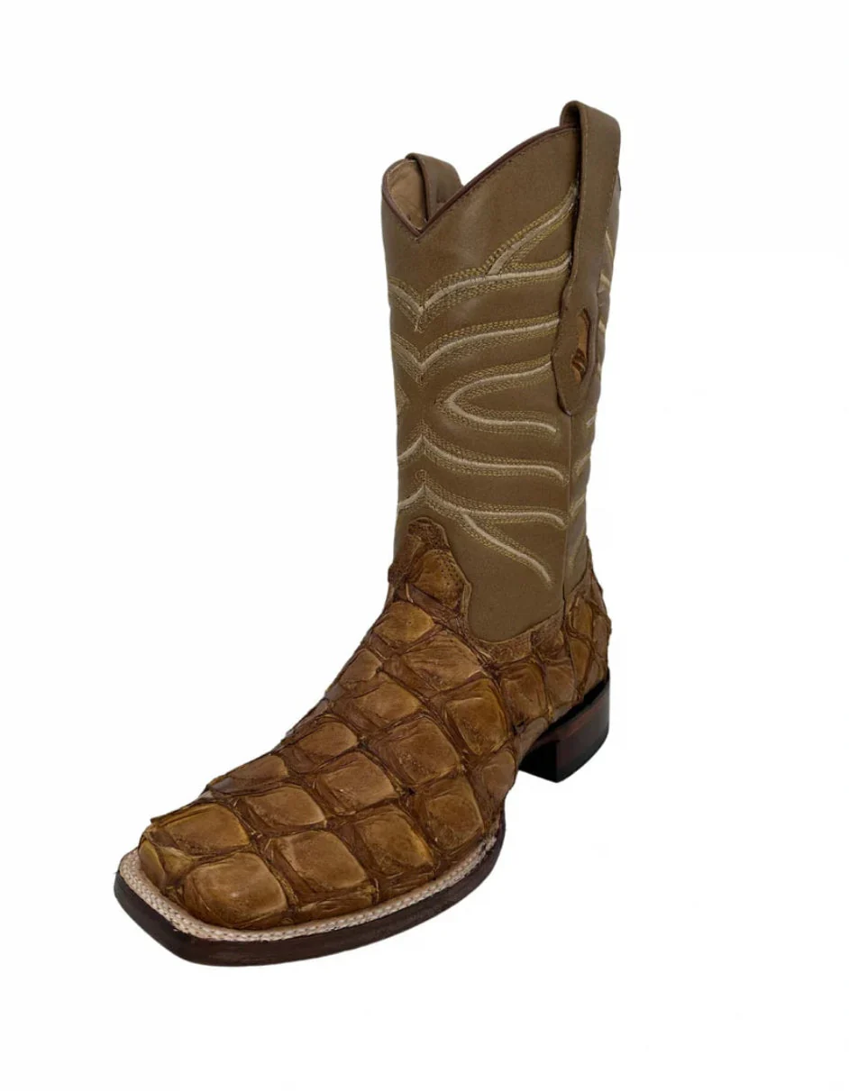 Los Altos Men's Oryx Glossy Genuine Pirarucu Wide Square Toe Boot - Image 3