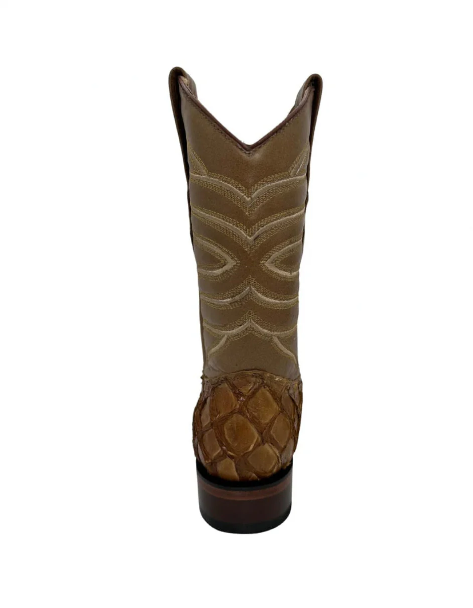 Los Altos Men's Oryx Glossy Genuine Pirarucu Wide Square Toe Boot - Image 4
