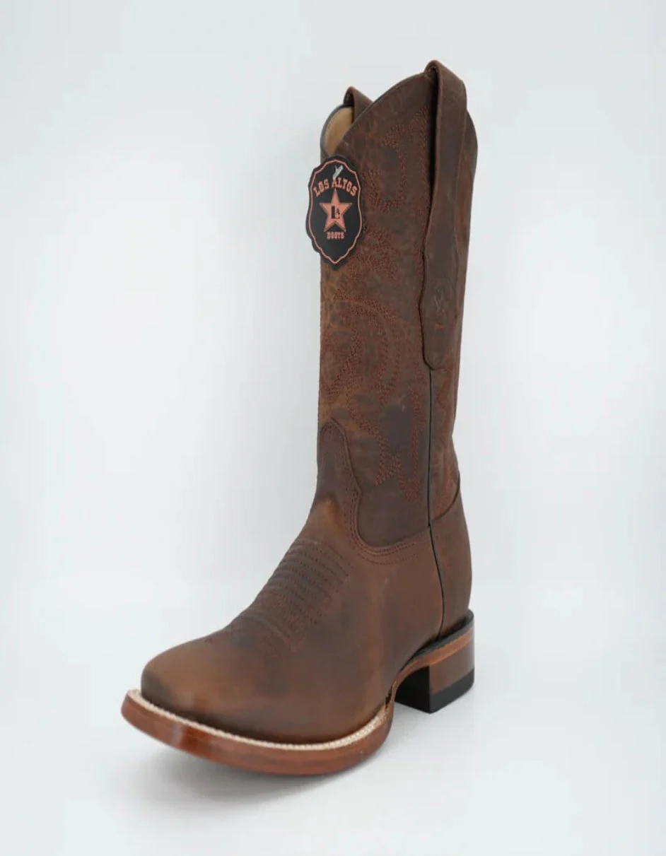 Los Altos Men's Rage Walnut Wide Square Toe Pull Up Tube Leather Boot - Image 6