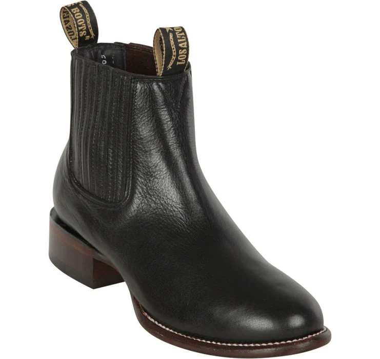 Los Altos Men's Round Toe Leather Short Boots - Black
