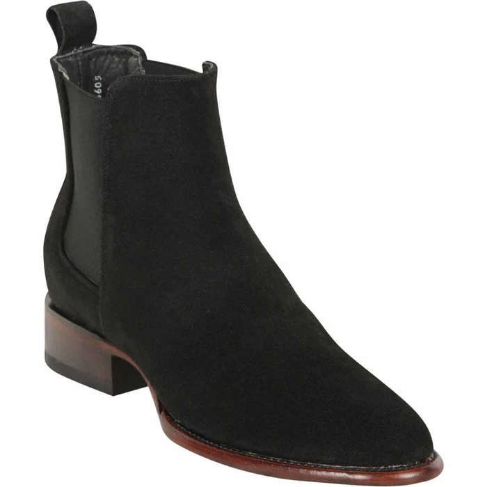 Los Altos Men's Round Toe Suede Leather Short Boots - Black