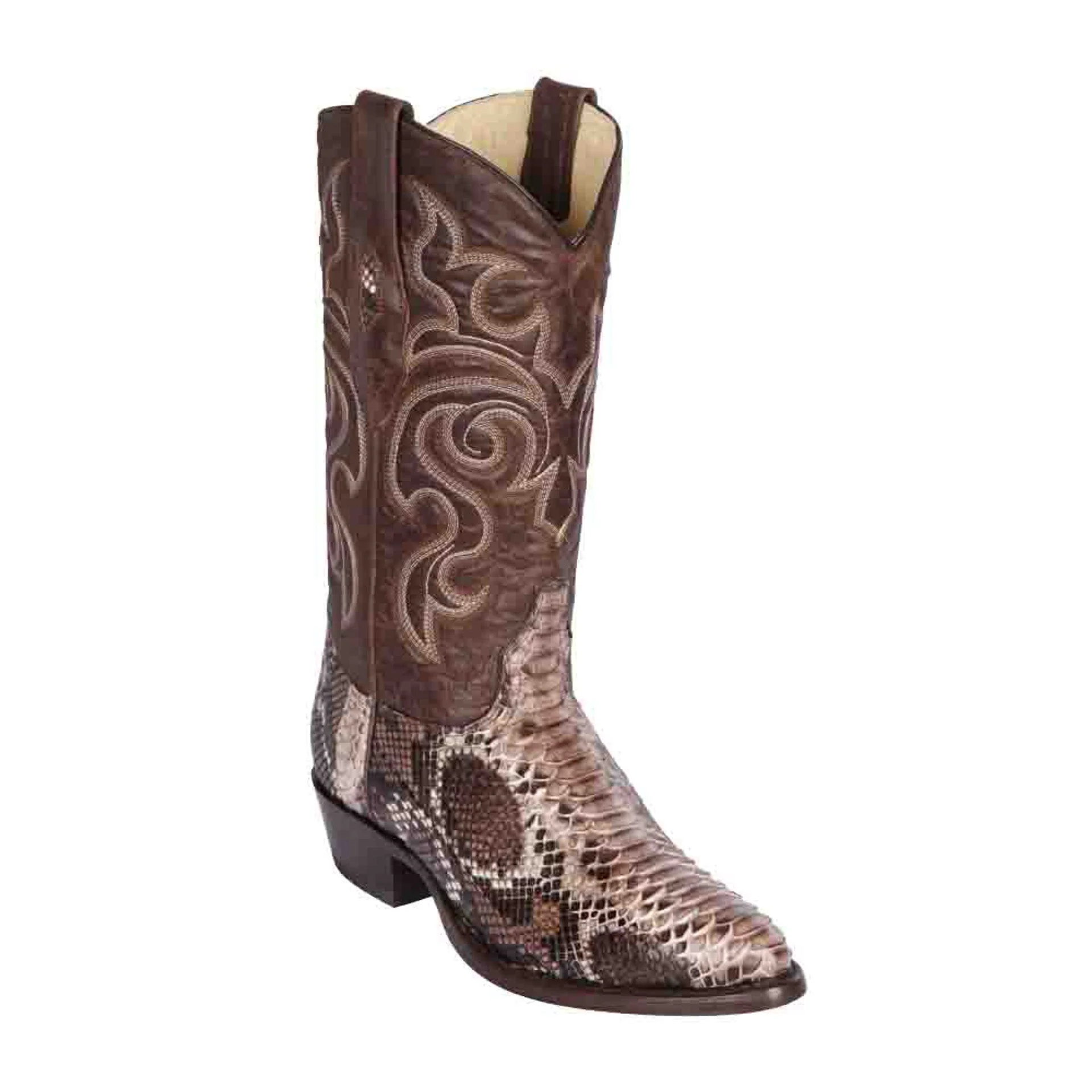 Los Altos Men's Rustic Brown Python Snakeskin Round Toe Boots - Image 2