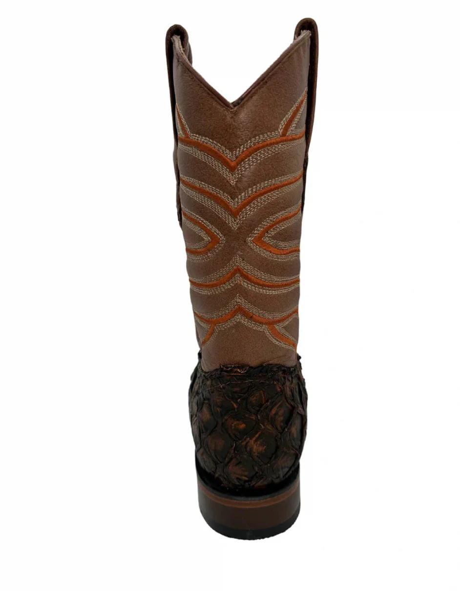 Los Altos Men's Rustic Cognac Pirarucu Wide Square Toe Boots - Image 2