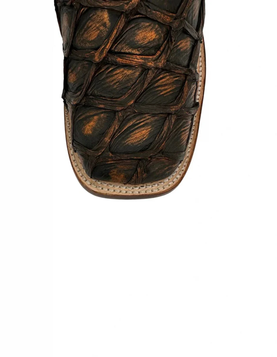 Los Altos Men's Rustic Cognac Pirarucu Wide Square Toe Boots - Image 3