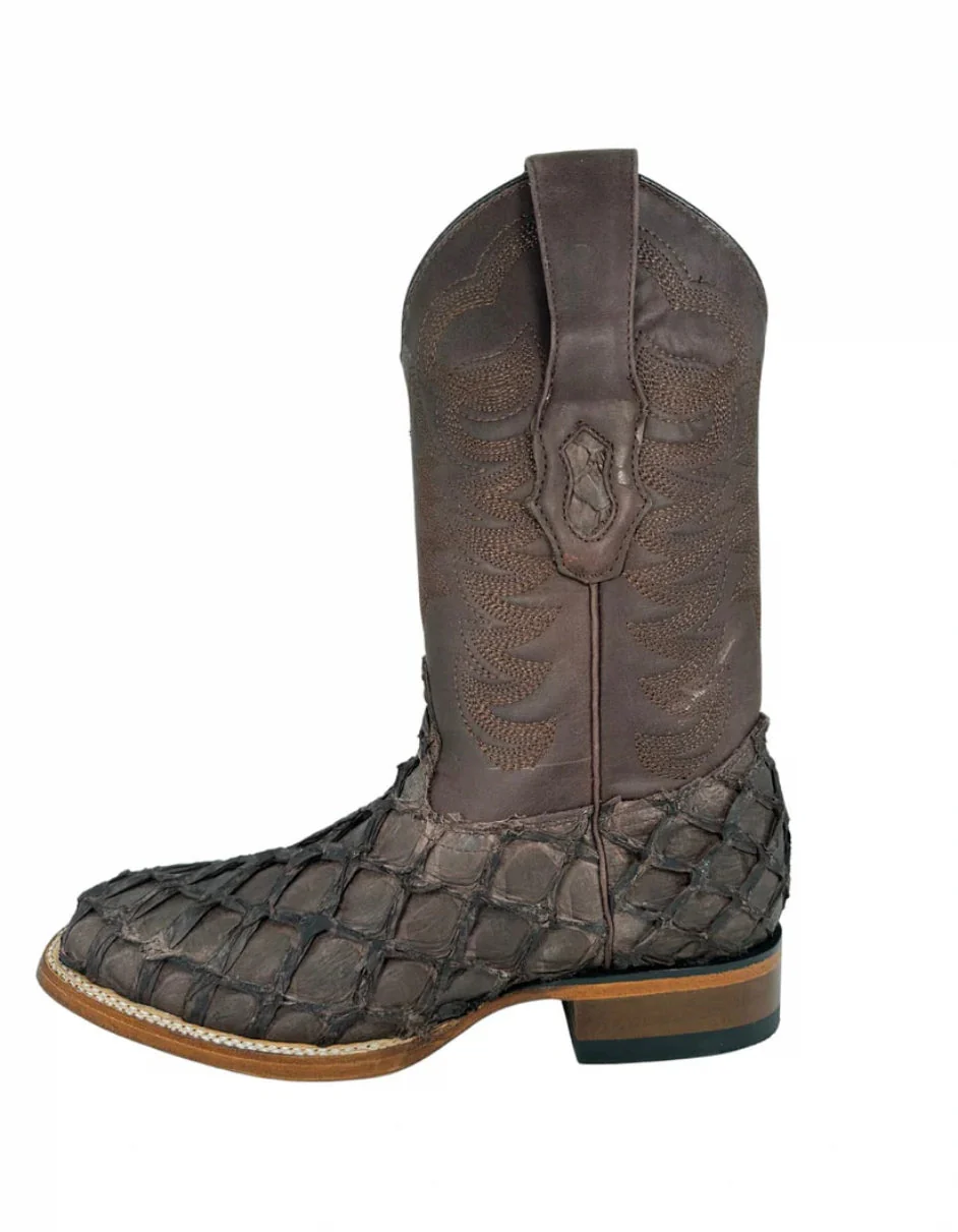 Los Altos Men's Tabacco Genuine Pirarucu Wide Square Toe Boot - Image 3