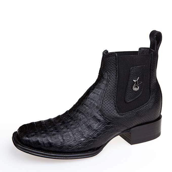 Los Altos Men's Wide Square Toe Caiman Belly Short Boots - Black 82BV8205 - Image 2