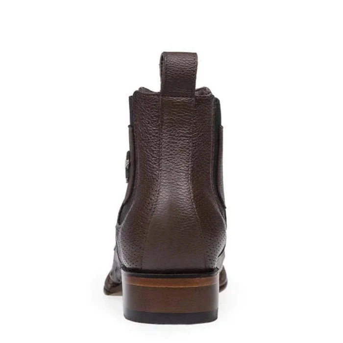 Los Altos Men's Wide Square Toe Ostrich Short Boots - Brown - Image 5