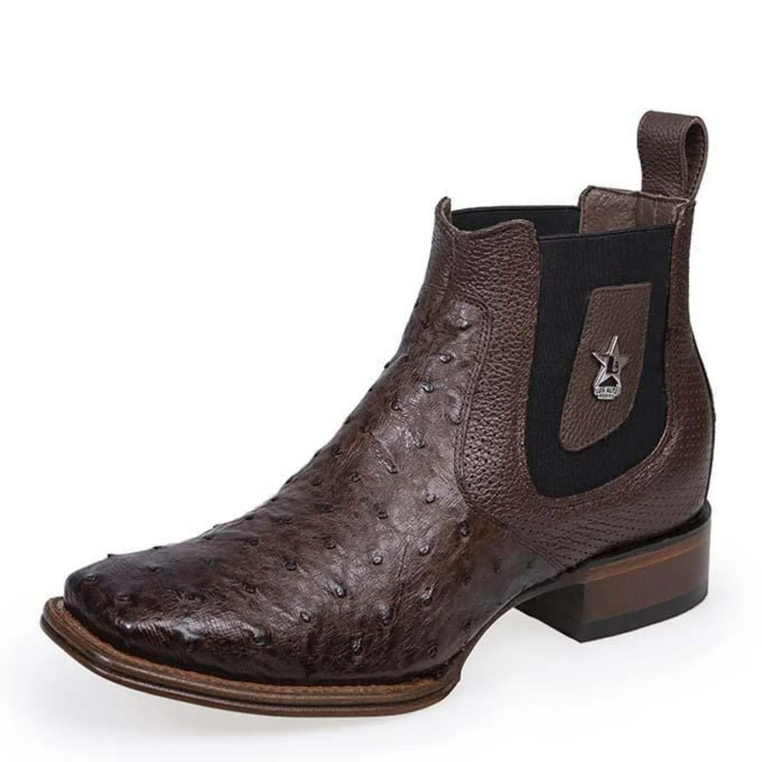 Los Altos Men's Wide Square Toe Ostrich Short Boots - Brown 82BV0359 - Image 2