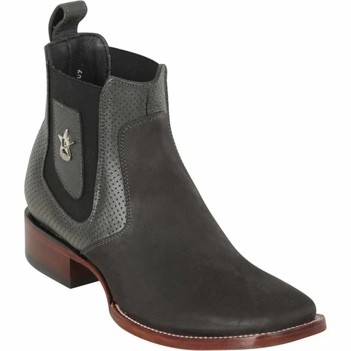 Los Altos Men's Wide Square Toe Suede Leather Short Boots - Gray