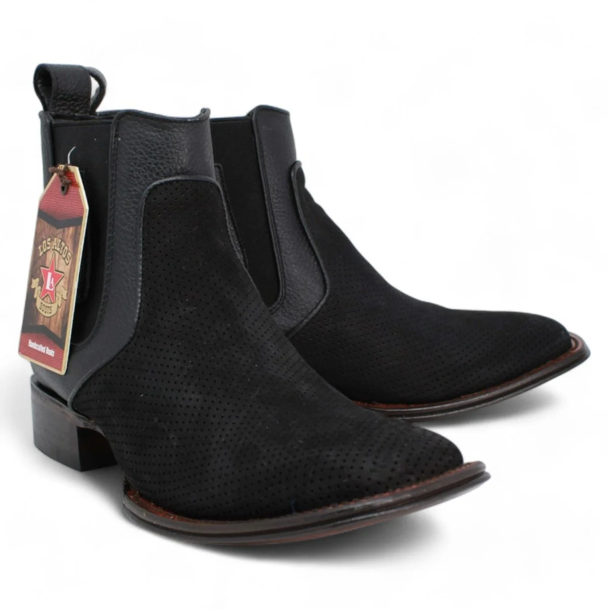 Los Altos Men's Wide Square Toe Suede Leather Short Boots - Black 82BV6305 - Image 2