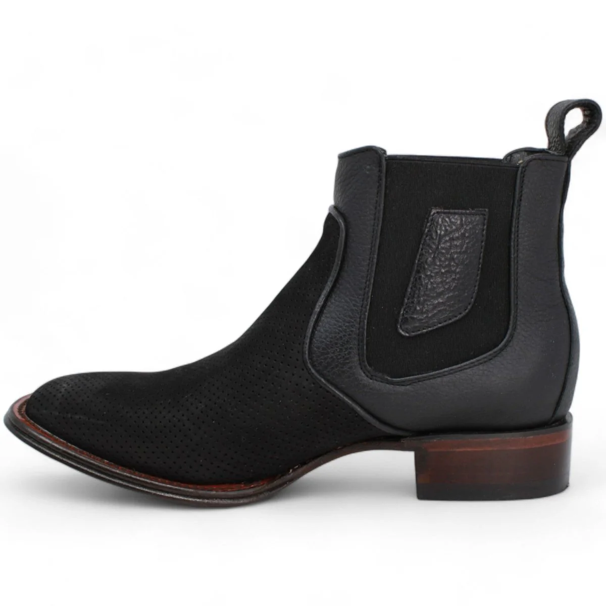 Los Altos Men's Wide Square Toe Suede Leather Short Boots - Black 82BV6305 - Image 3
