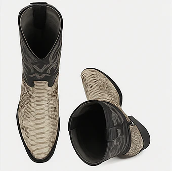 Natural Python Snakeskin J-Toe Cowboy Boots - Image 5