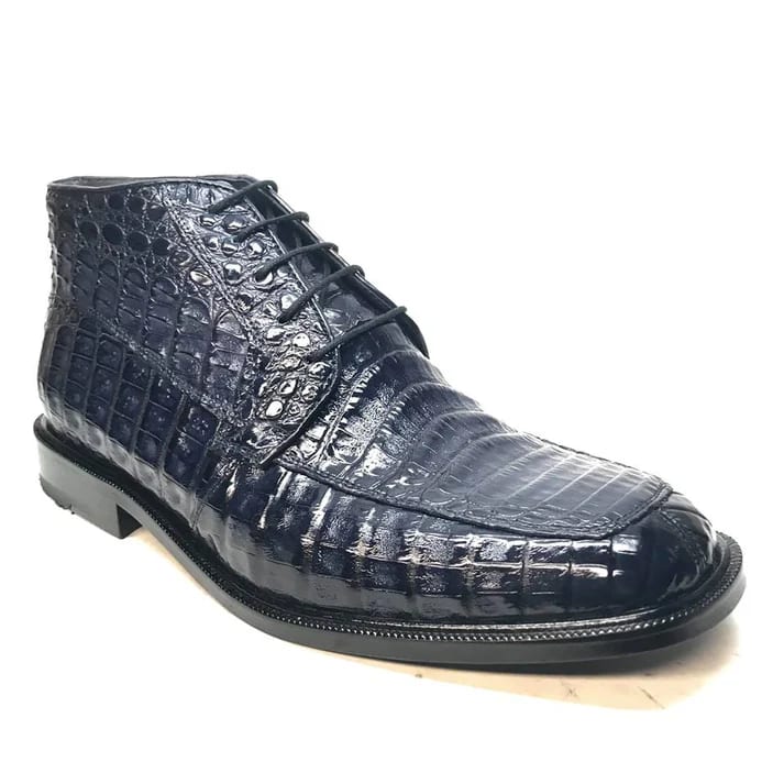 Los Altos Navy Crocodile Lace-Up Dress Ankle Boots