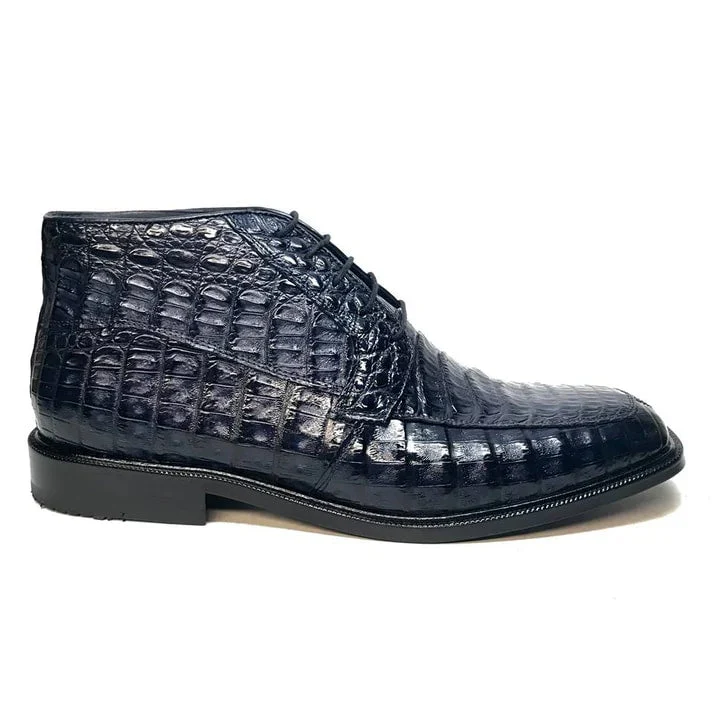 Los Altos Navy Crocodile Lace-Up Dress Ankle Boots - Image 2