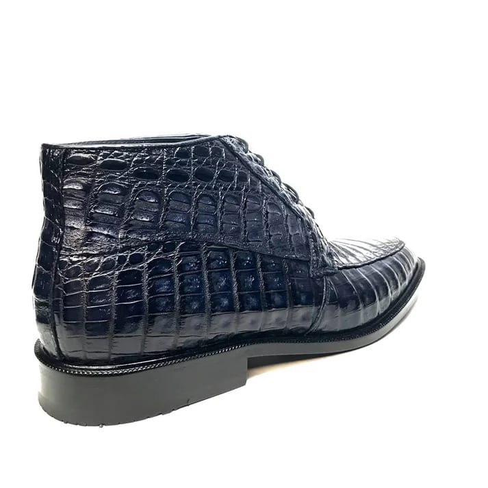 Los Altos Navy Crocodile Lace-Up Dress Ankle Boots - Image 3
