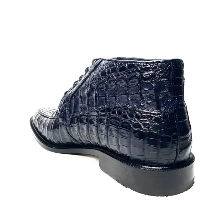 Los Altos Navy Crocodile Lace-Up Dress Ankle Boots - Image 4