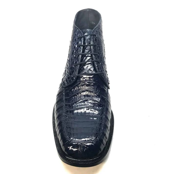 Los Altos Navy Crocodile Lace-Up Dress Ankle Boots - Image 6