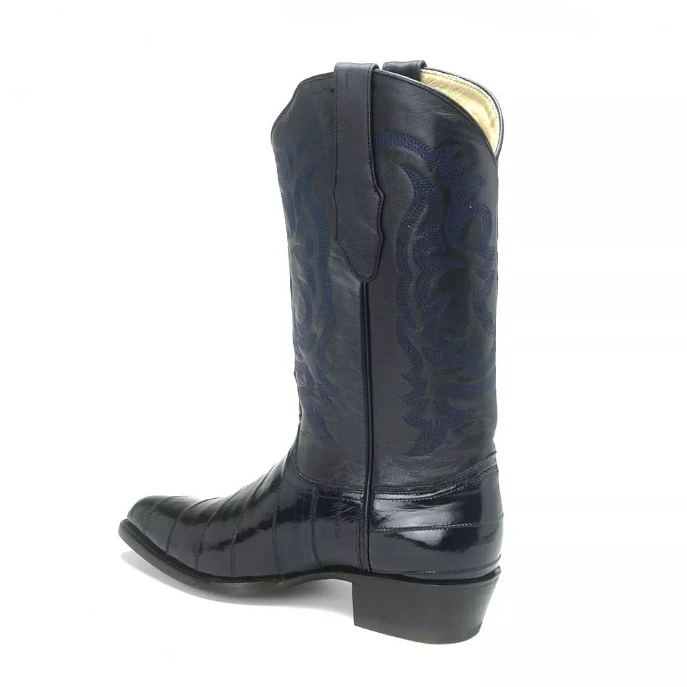 J Toe Cowboy Boots - J Toe Western Boots - Los Altos Navy Eel Skin J-Toe - Image 6