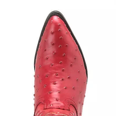 J Toe Cowboy Boots - J Toe Western Boots - Los Altos Red Ostrich Quill Print J-Toe - Image 3