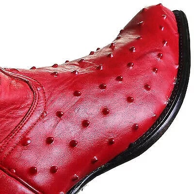 J Toe Cowboy Boots - J Toe Western Boots - Los Altos Red Ostrich Quill Print J-Toe - Image 4