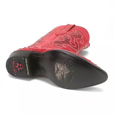 J Toe Cowboy Boots - J Toe Western Boots - Los Altos Red Ostrich Quill Print J-Toe - Image 5