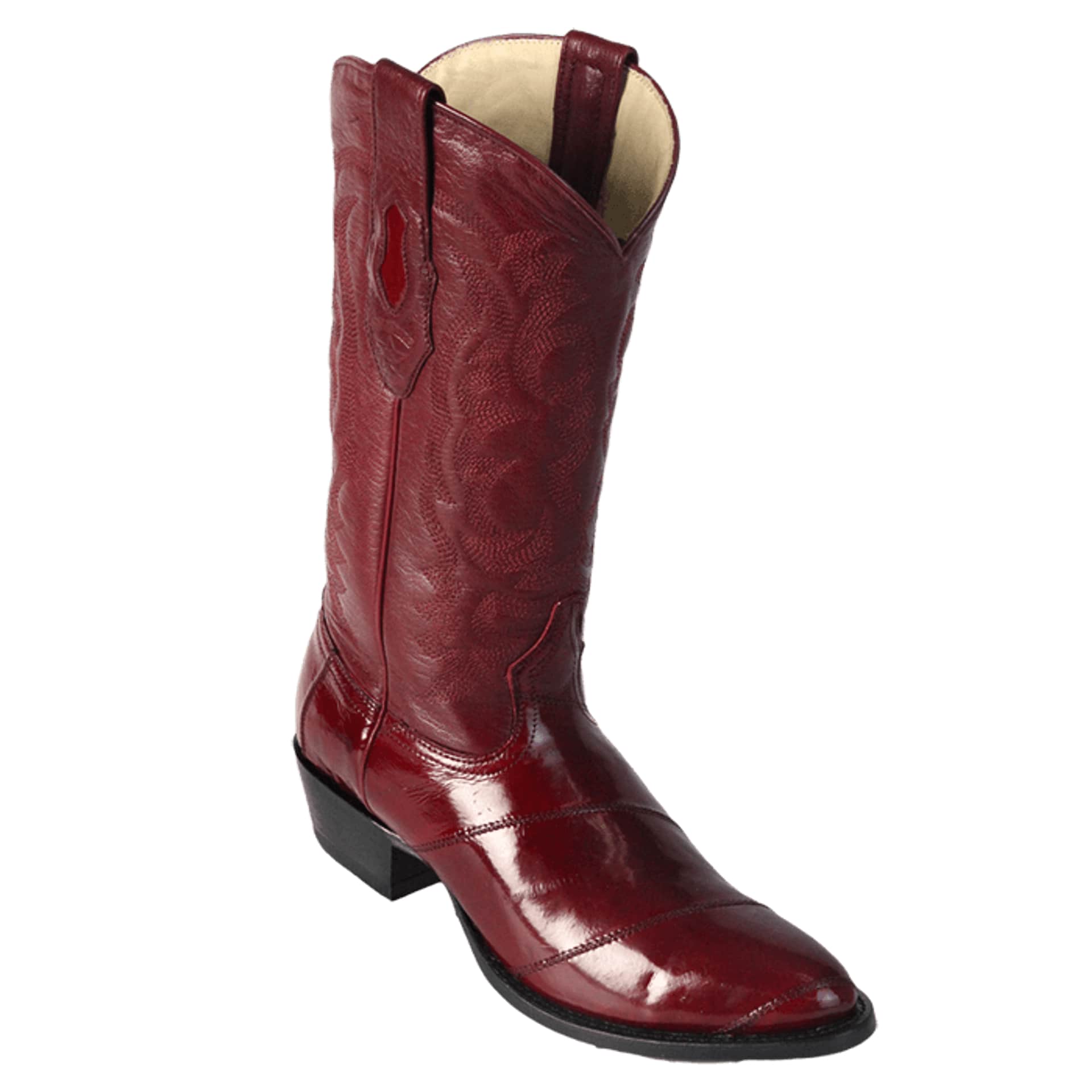 Los Altos Burgundy Genuine Eelskin Round Toe Boots