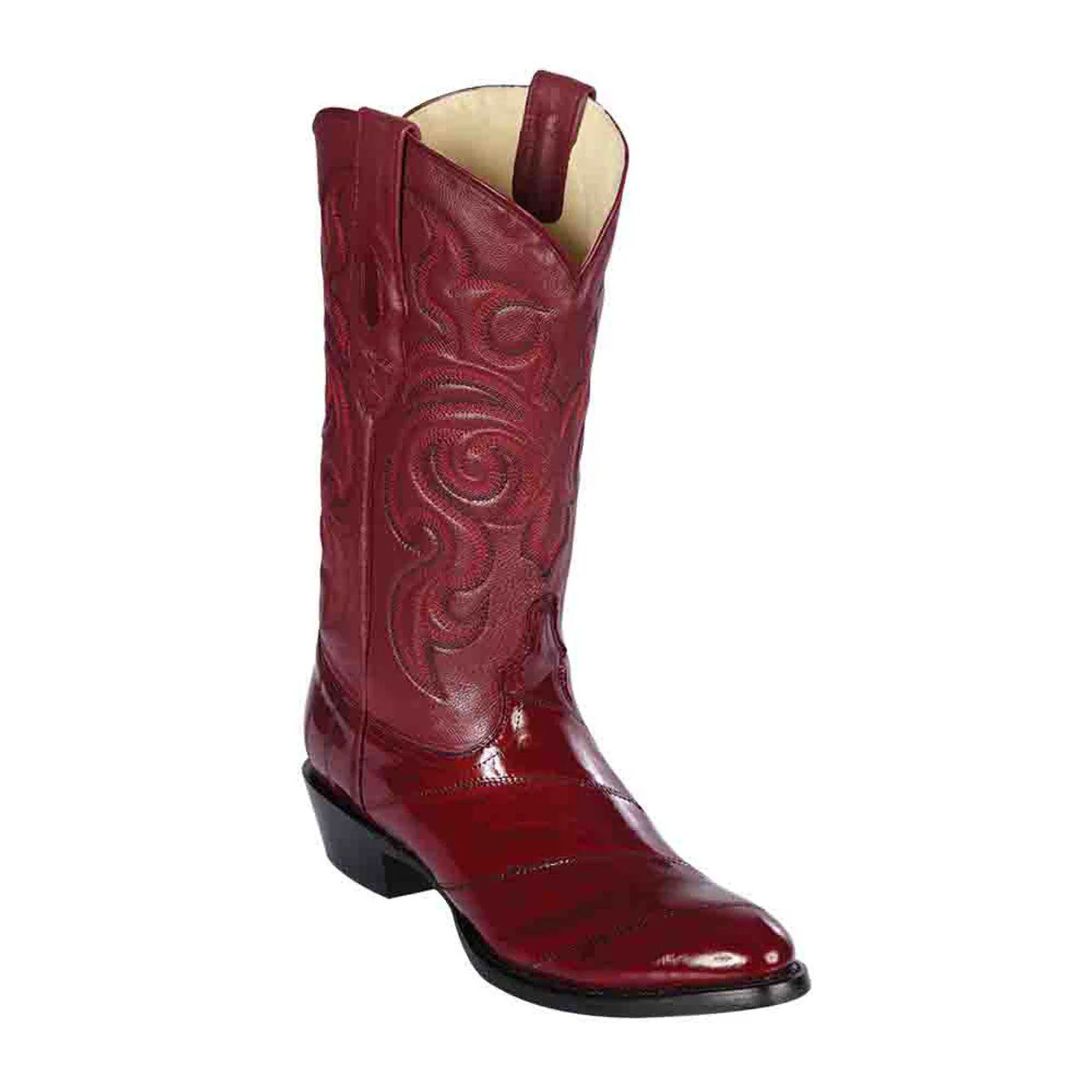 Los Altos Burgundy Genuine Eelskin Round Toe Boots - Image 2
