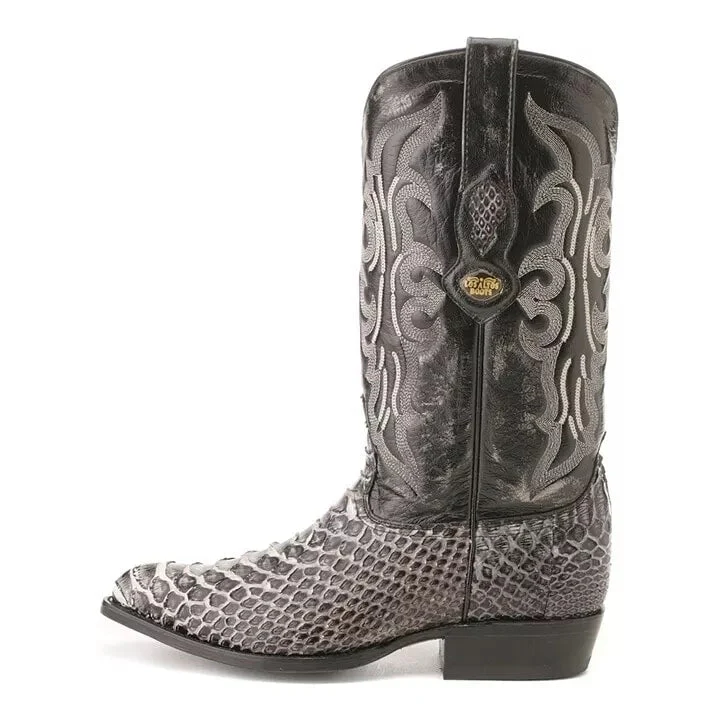 J Toe Cowboy Boots - J Toe Western Boots - Los Altos Rustic Black Python J-Toe Boot - Image 2