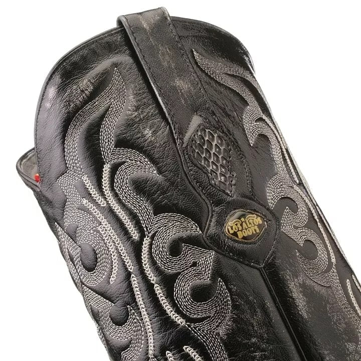 J Toe Cowboy Boots - J Toe Western Boots - Los Altos Rustic Black Python J-Toe Boot - Image 3