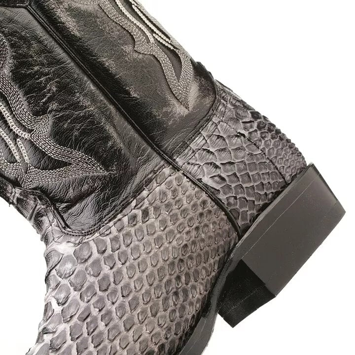 J Toe Cowboy Boots - J Toe Western Boots - Los Altos Rustic Black Python J-Toe Boot - Image 4