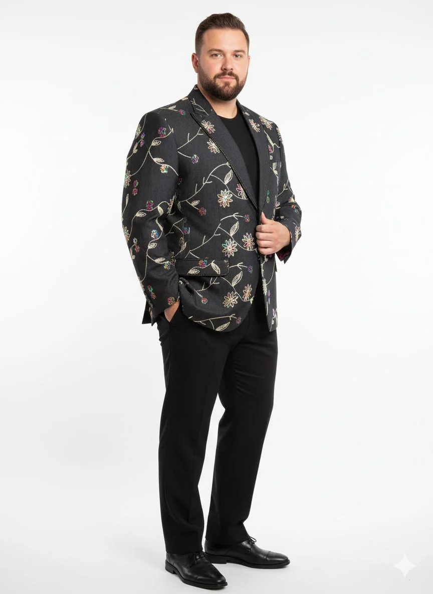 Luxury Black Floral Embroidered Blazer for Men – Designer Party and Wedding Wear Jacket - Image 7
