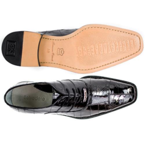 Belvedere Mare Black Eel Skin & Ostrich Leather Dress Shoes for Men - Image 2
