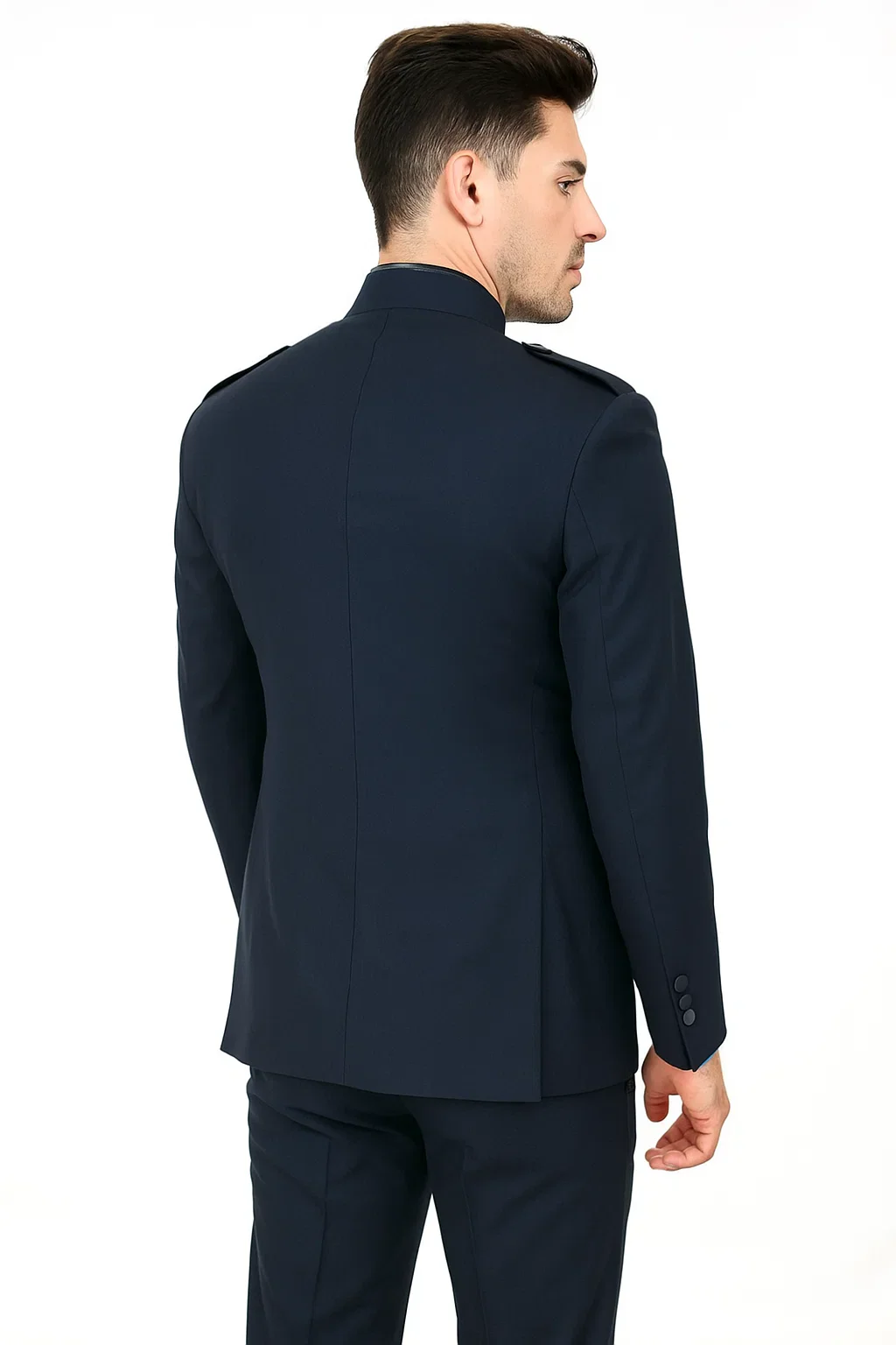 Mandarin Collar Tuxedo - Mandarin Tuxedo - No Collar Suit - Navy Blue Suit - Image 6
