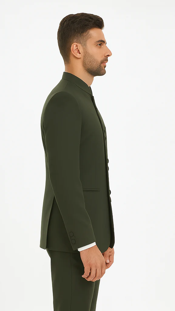 Marriage Groom Wedding Indian Nehru Suit Jacket Mens Blazer Olive (Jacket + Pants) $99 - Image 3