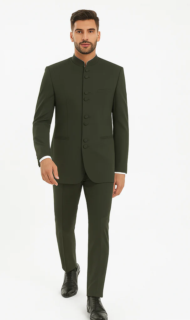 Marriage Groom Wedding Indian Nehru Suit Jacket Mens Blazer Olive (Jacket + Pants) $99 - Image 5