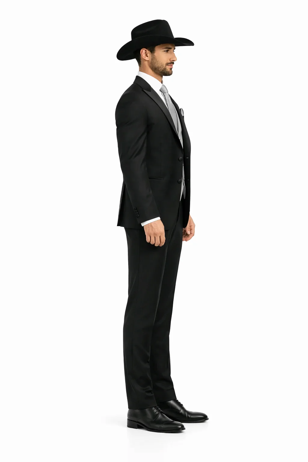 Men 2 Button Trim Cowboy in Black Cowboy Suit - Country Besom Pockets Wedding Suits - Image 3