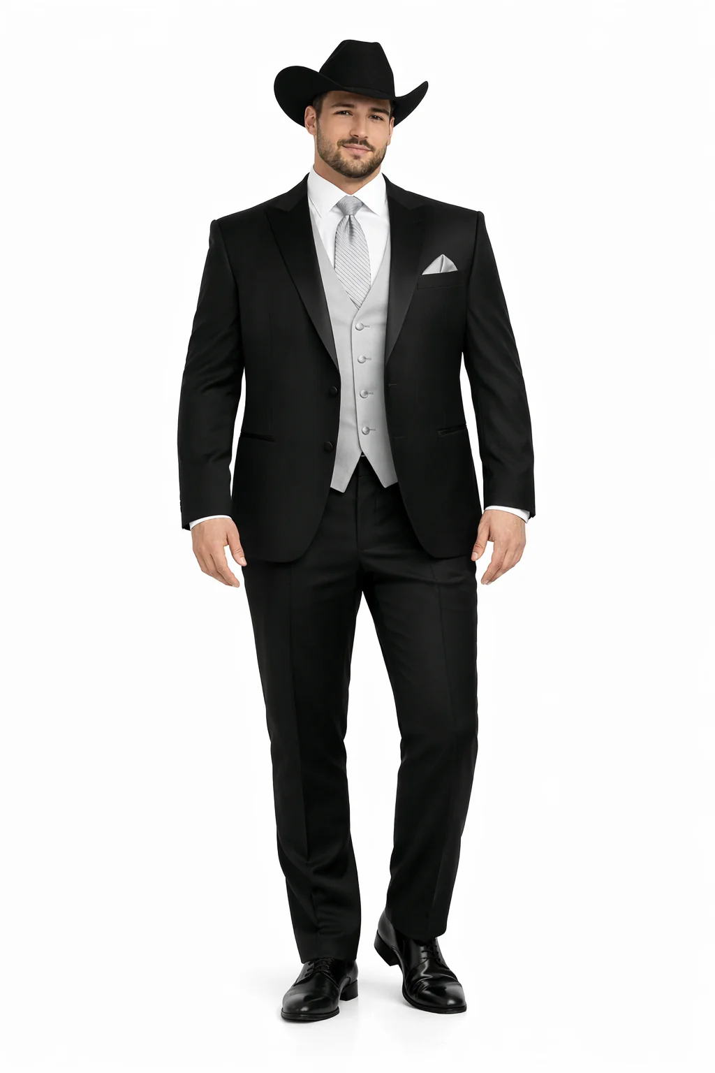 Men 2 Button Trim Cowboy in Black Cowboy Suit - Country Besom Pockets Wedding Suits - Image 7