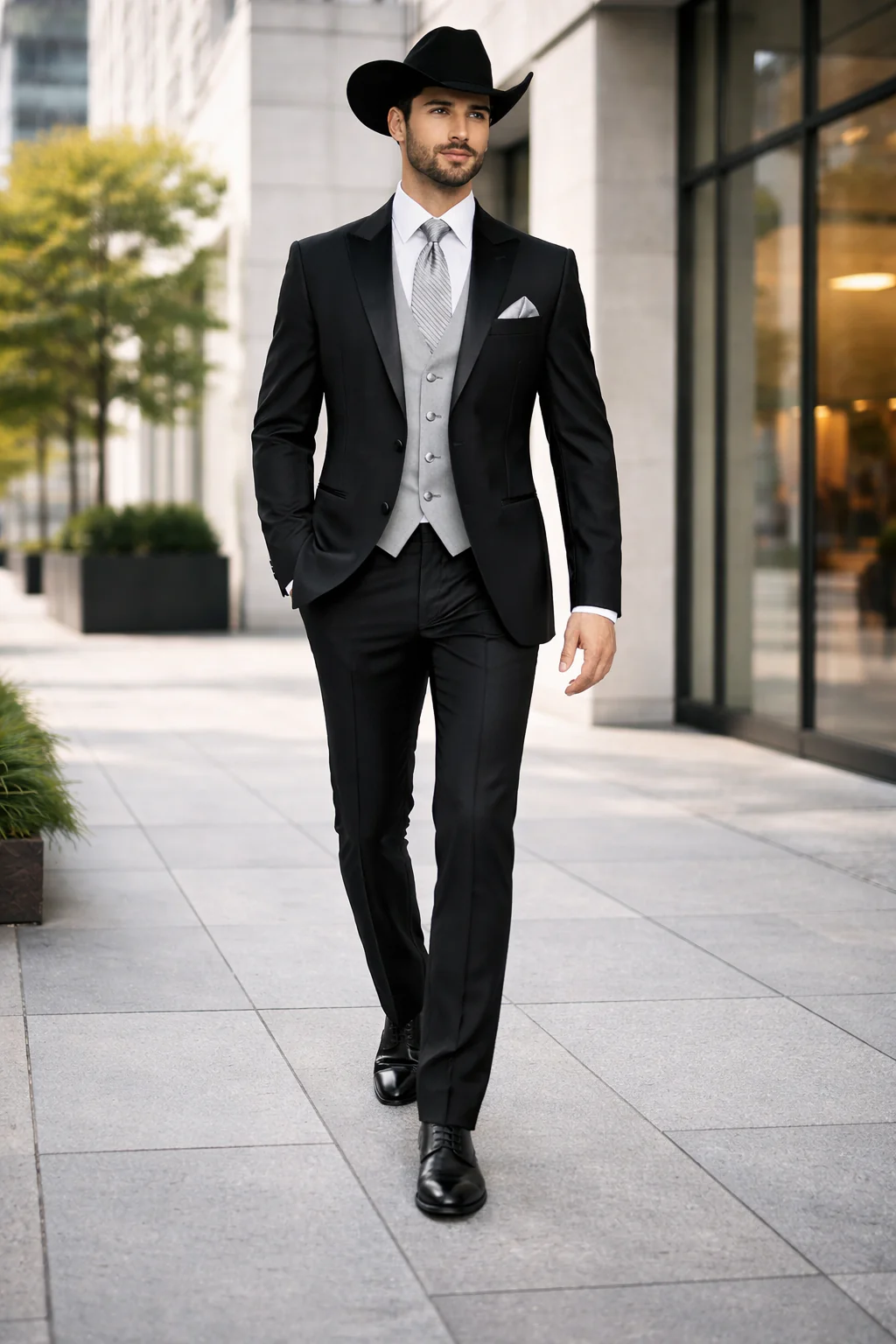 Men 2 Button Trim Cowboy in Black Cowboy Suit - Country Besom Pockets Wedding Suits - Image 8