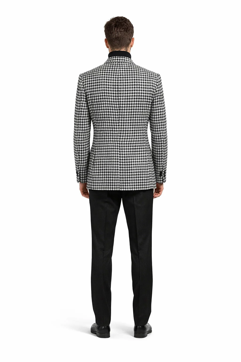Men’s 100% Wool Houndstooth Blazer – Black and White Modern Fit - Image 2