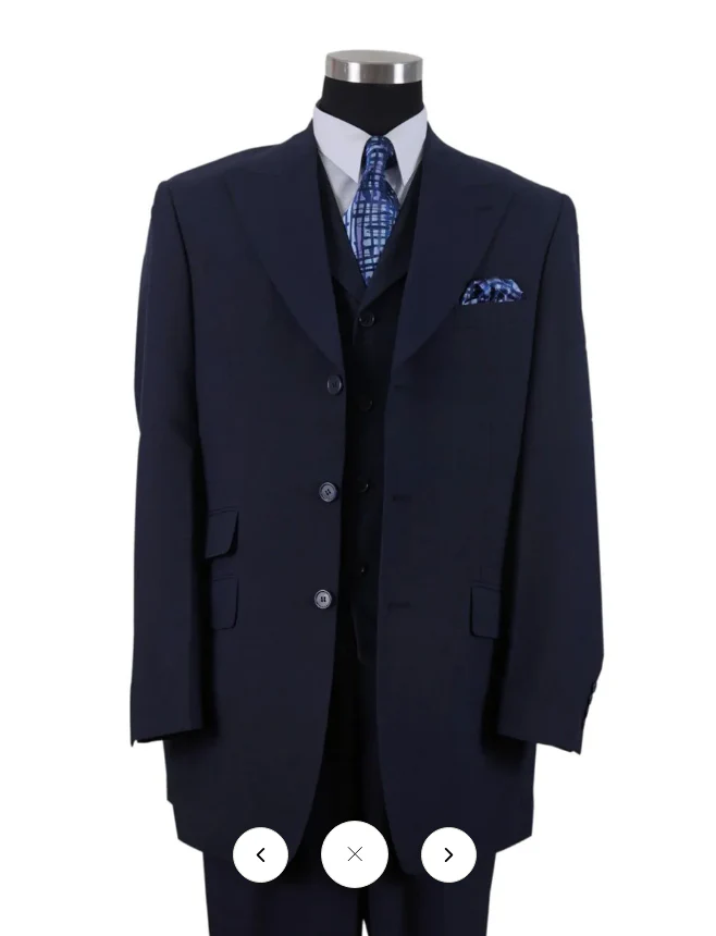 Men’s 1920s Navy Blue Zoot Suit – Classic Gangster 3-Piece Long - Classic Fit Pleated Pants