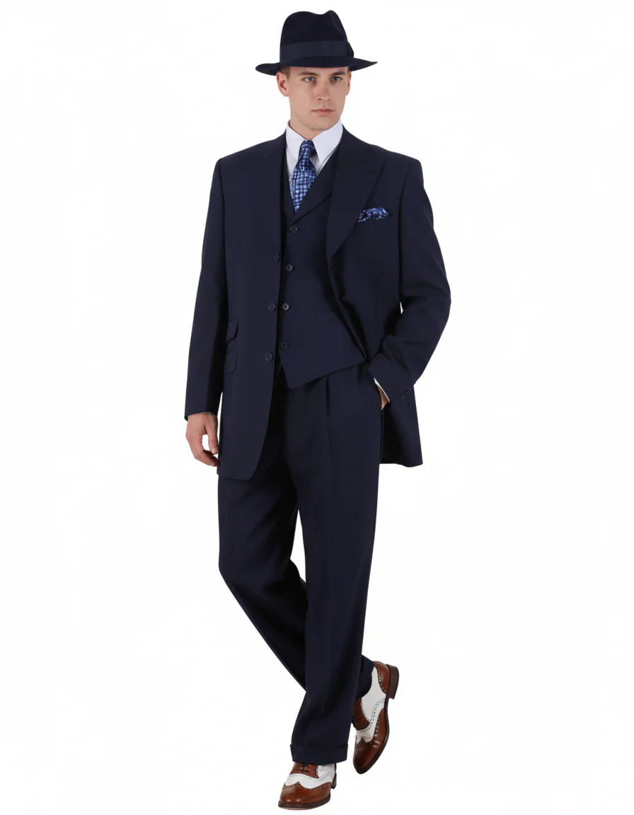 Men’s 1920s Navy Blue Zoot Suit – Classic Gangster 3-Piece Long - Classic Fit Pleated Pants - Image 8
