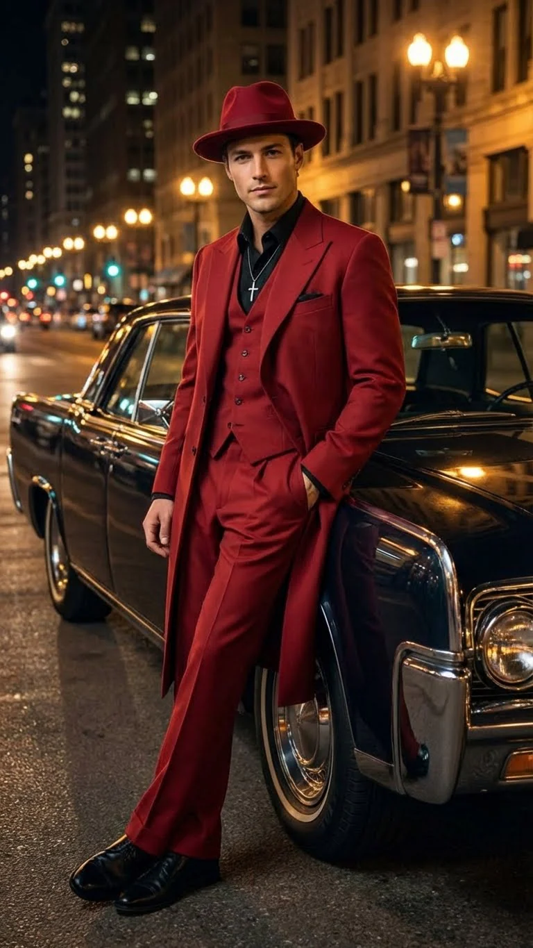 Men’s 1920s Red Zoot Suit – Long Mafia Gangster Three-Piece Vintage Outfit Zuit Pachuco Style - Image 10