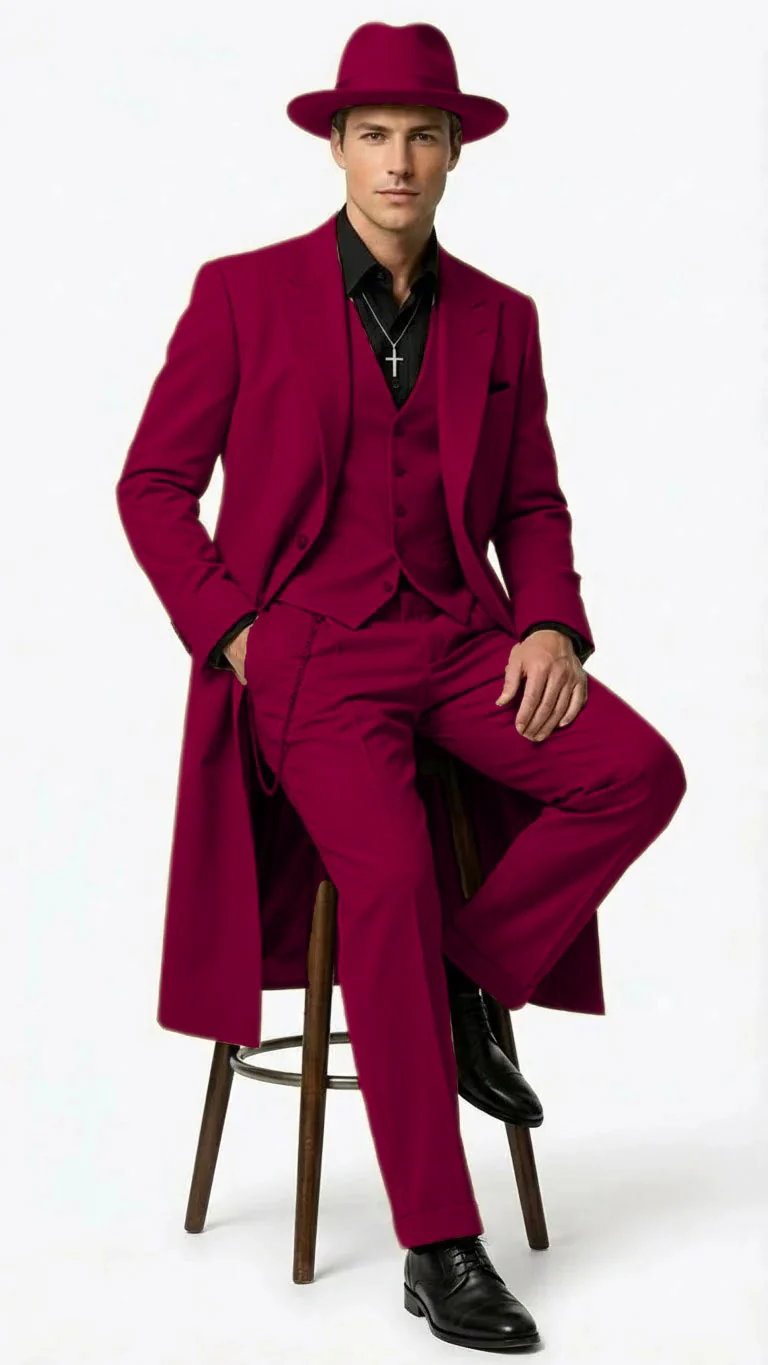 Men’s 1920s Red Zoot Suit – Long Mafia Gangster Three-Piece Vintage Outfit Zuit Pachuco Style - Image 11