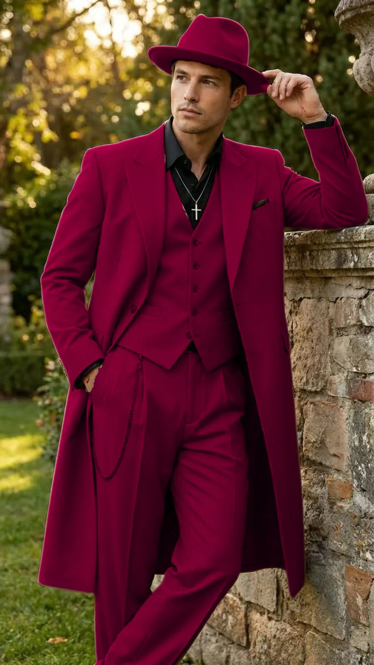 Men’s 1920s Red Zoot Suit – Long Mafia Gangster Three-Piece Vintage Outfit Zuit Pachuco Style - Image 12
