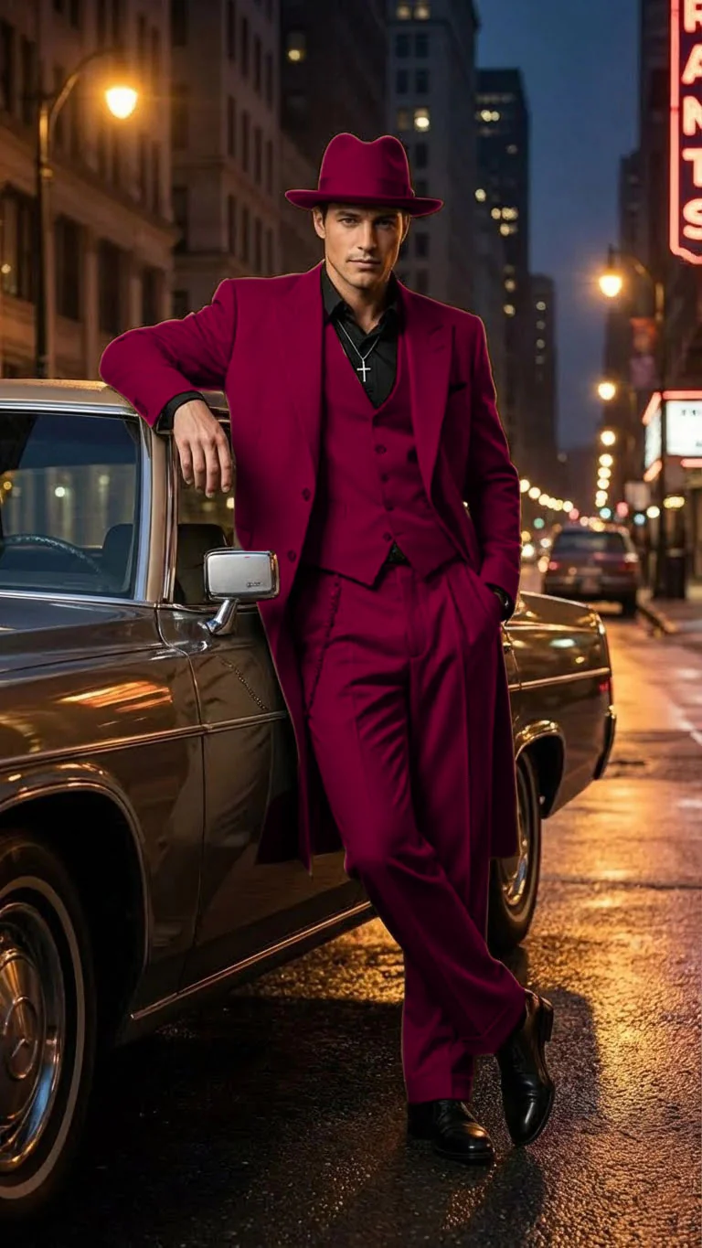 Men’s 1920s Red Zoot Suit – Long Mafia Gangster Three-Piece Vintage Outfit Zuit Pachuco Style - Image 16
