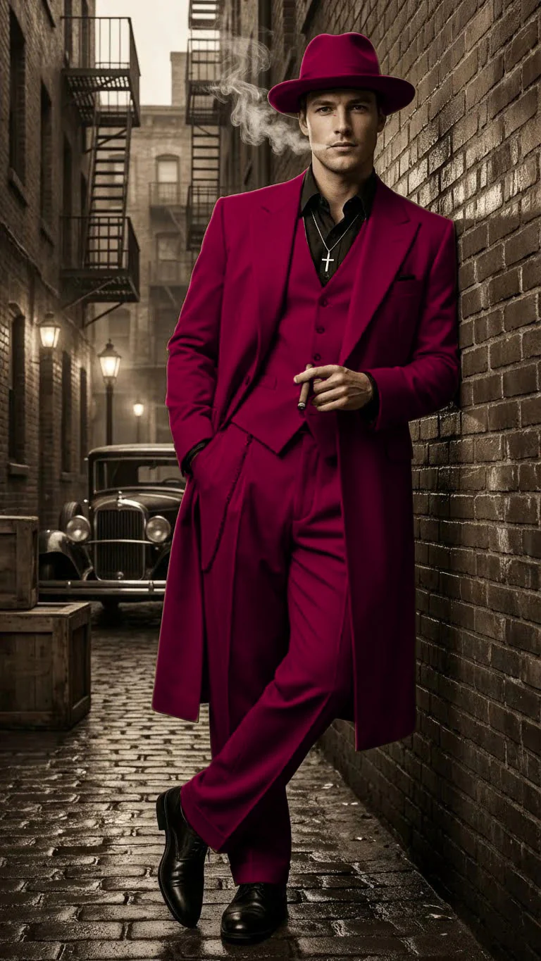 Men’s 1920s Red Zoot Suit – Long Mafia Gangster Three-Piece Vintage Outfit Zuit Pachuco Style - Image 19