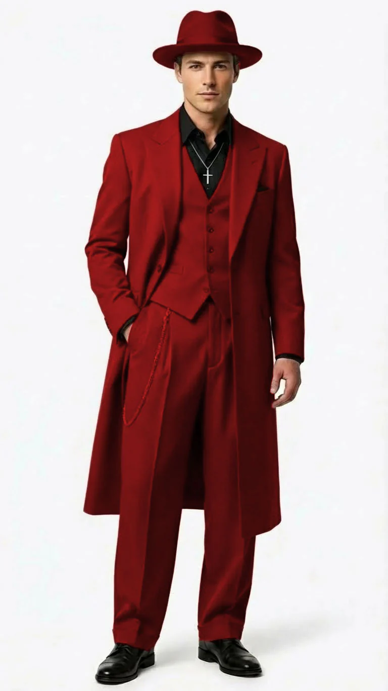 Men’s 1920s Red Zoot Suit – Long Mafia Gangster Three-Piece Vintage Outfit Zuit Pachuco Style - Image 50