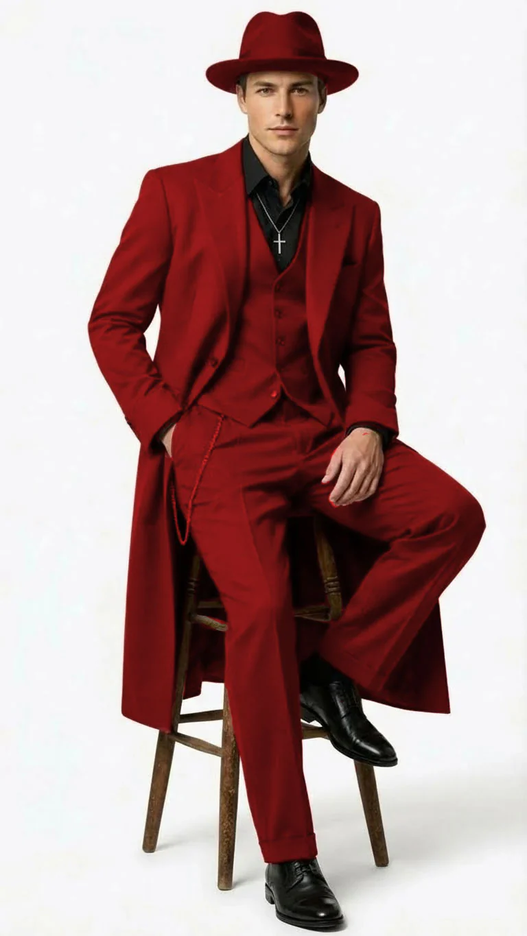 Men’s 1920s Red Zoot Suit – Long Mafia Gangster Three-Piece Vintage Outfit Zuit Pachuco Style - Image 54