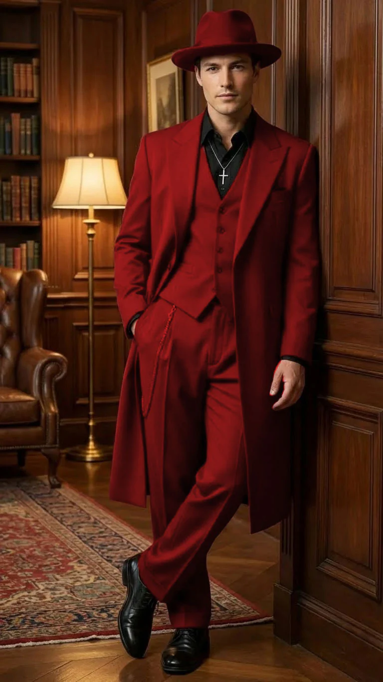 Men’s 1920s Red Zoot Suit – Long Mafia Gangster Three-Piece Vintage Outfit Zuit Pachuco Style - Image 55