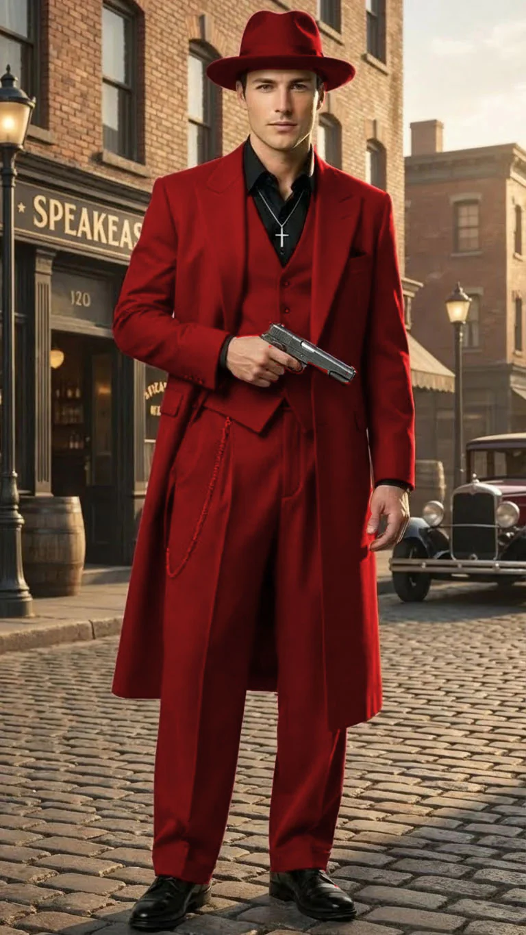 Men’s 1920s Red Zoot Suit – Long Mafia Gangster Three-Piece Vintage Outfit Zuit Pachuco Style - Image 58